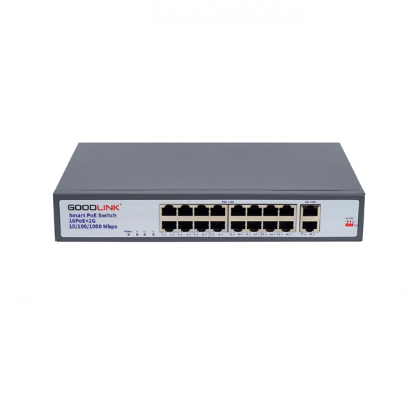 16 Port Poe Switch + 2 Port Uplink Gigabit Goodlink